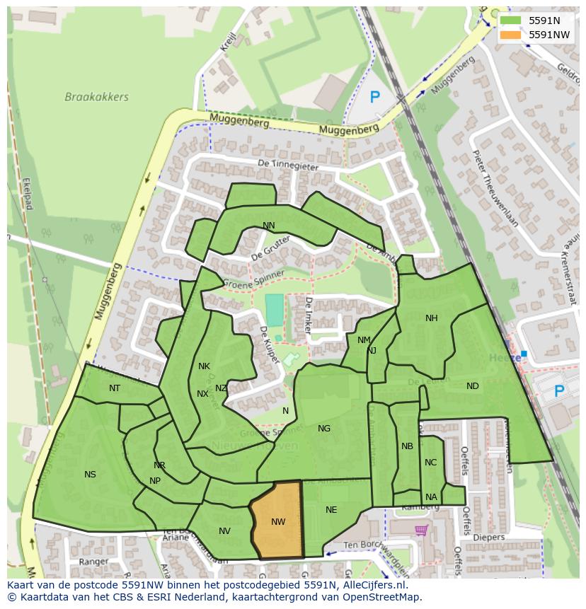 Afbeelding van het postcodegebied 5591 NW op de kaart.