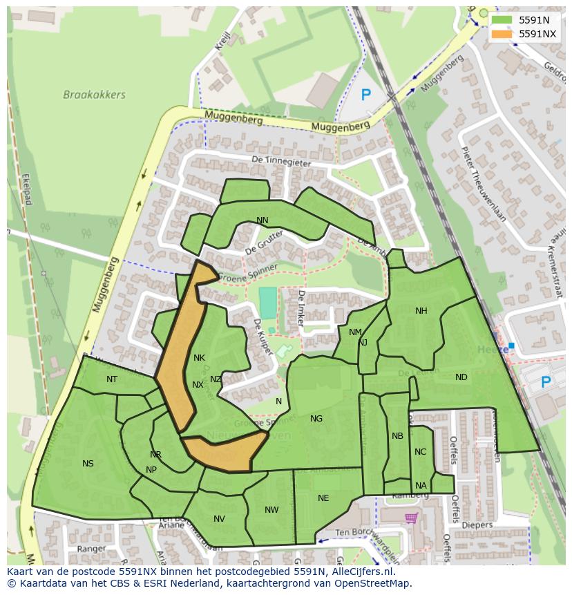 Afbeelding van het postcodegebied 5591 NX op de kaart.