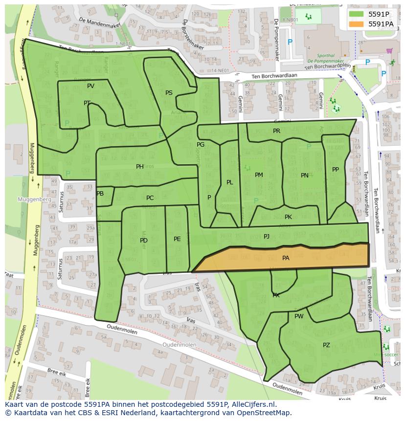 Afbeelding van het postcodegebied 5591 PA op de kaart.