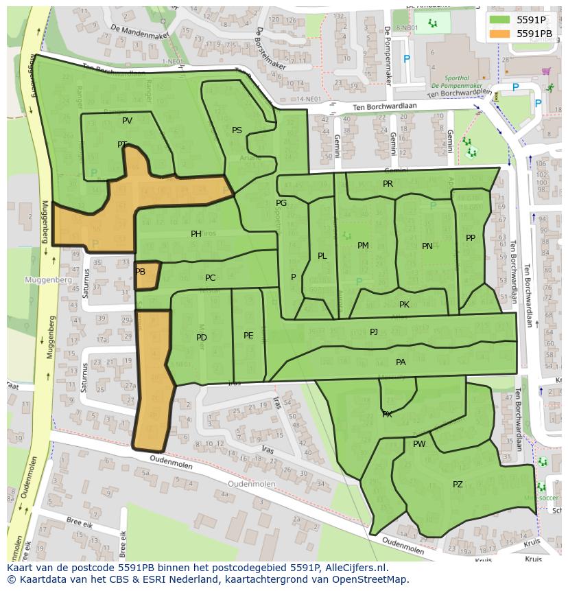Afbeelding van het postcodegebied 5591 PB op de kaart.