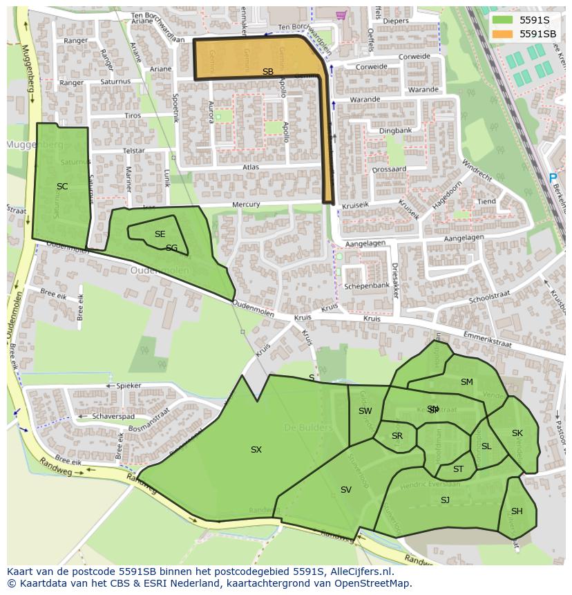 Afbeelding van het postcodegebied 5591 SB op de kaart.