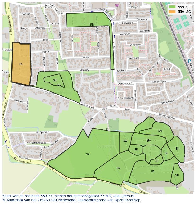 Afbeelding van het postcodegebied 5591 SC op de kaart.