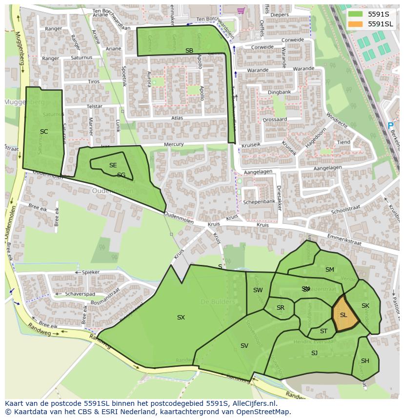 Afbeelding van het postcodegebied 5591 SL op de kaart.