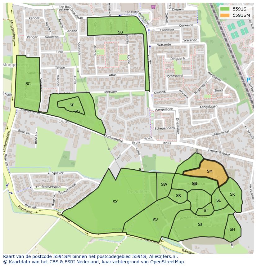 Afbeelding van het postcodegebied 5591 SM op de kaart.