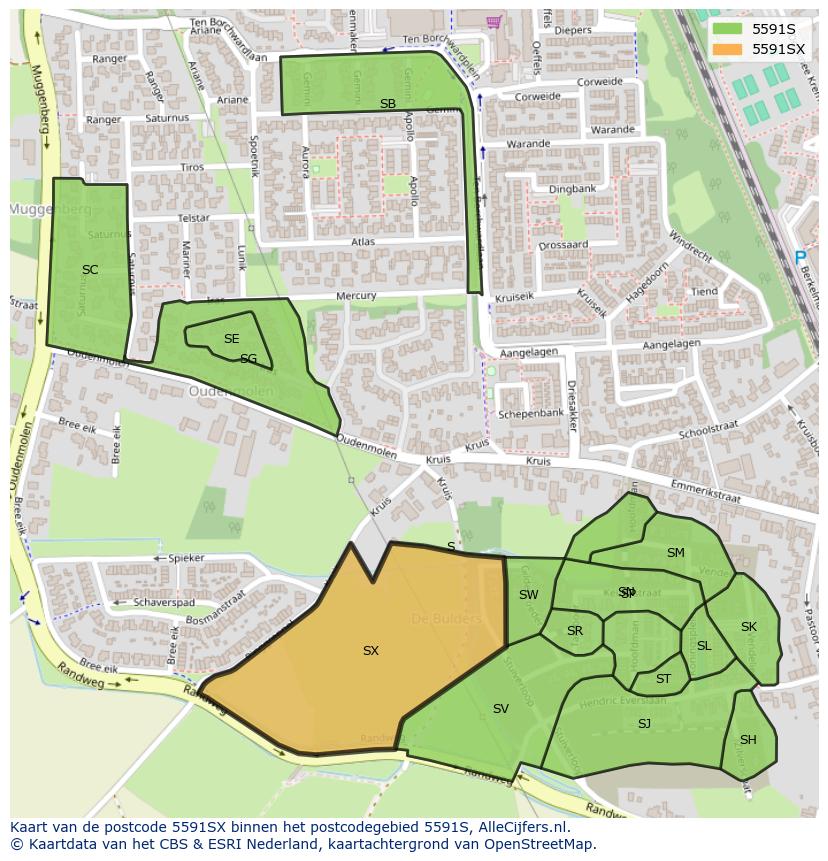 Afbeelding van het postcodegebied 5591 SX op de kaart.