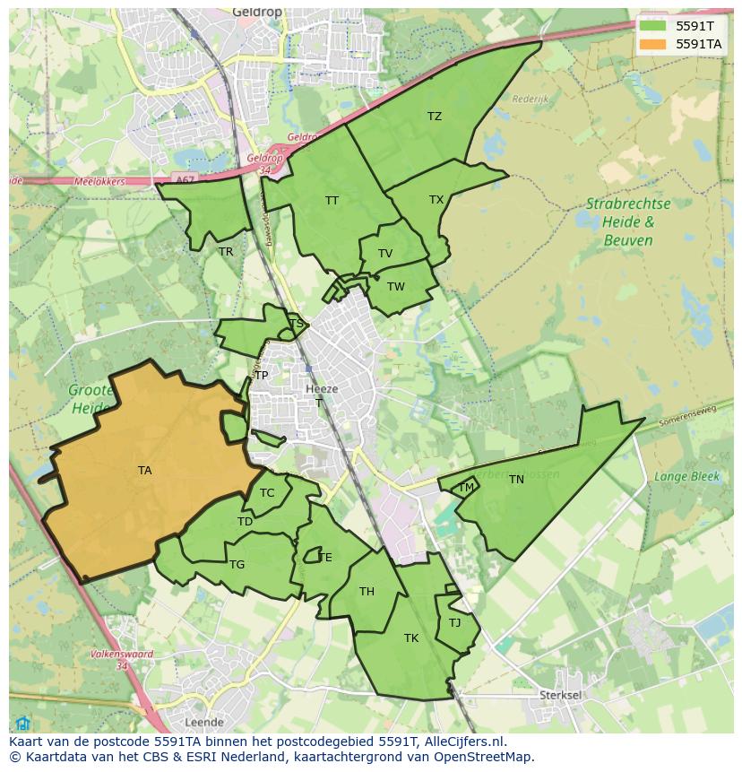 Afbeelding van het postcodegebied 5591 TA op de kaart.