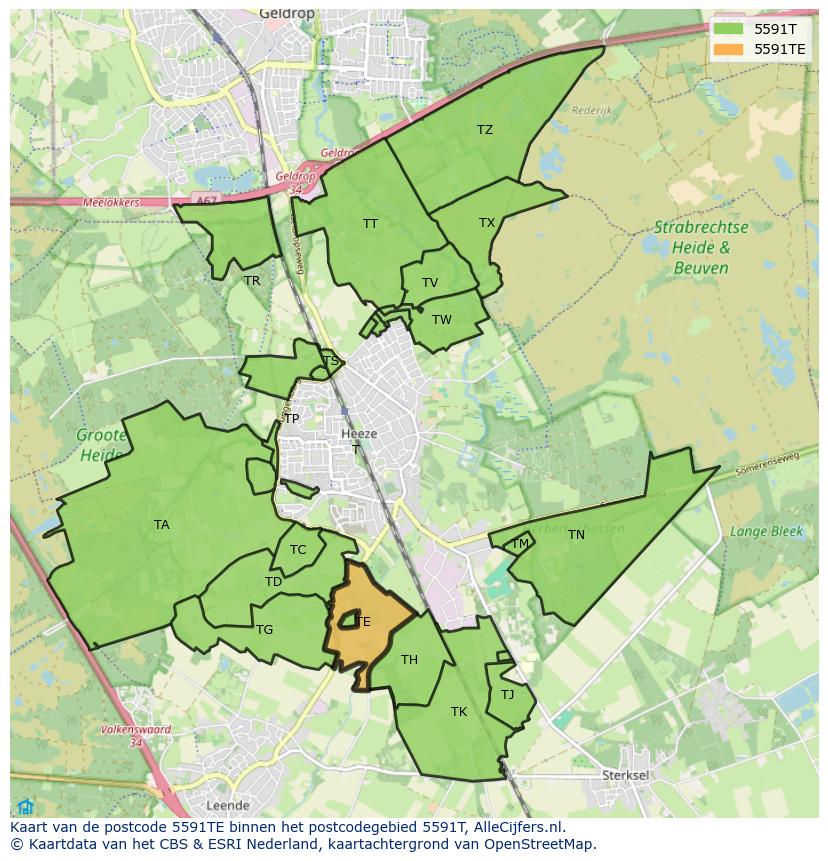 Afbeelding van het postcodegebied 5591 TE op de kaart.