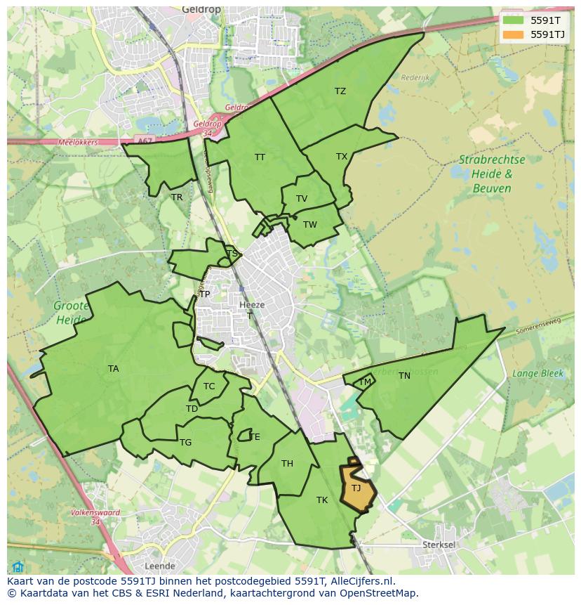 Afbeelding van het postcodegebied 5591 TJ op de kaart.