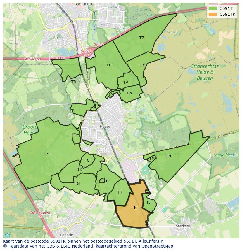 Afbeelding van het postcodegebied 5591 TK op de kaart.