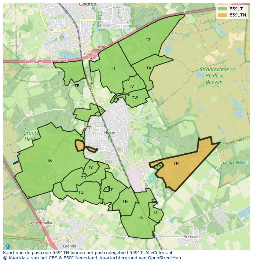 Afbeelding van het postcodegebied 5591 TN op de kaart.