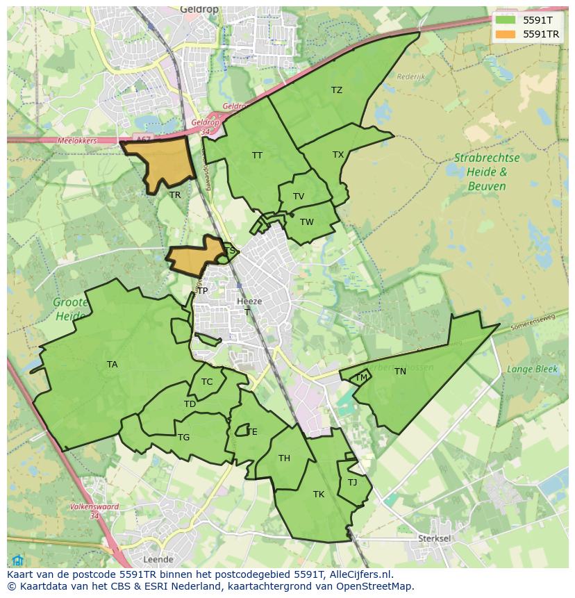 Afbeelding van het postcodegebied 5591 TR op de kaart.