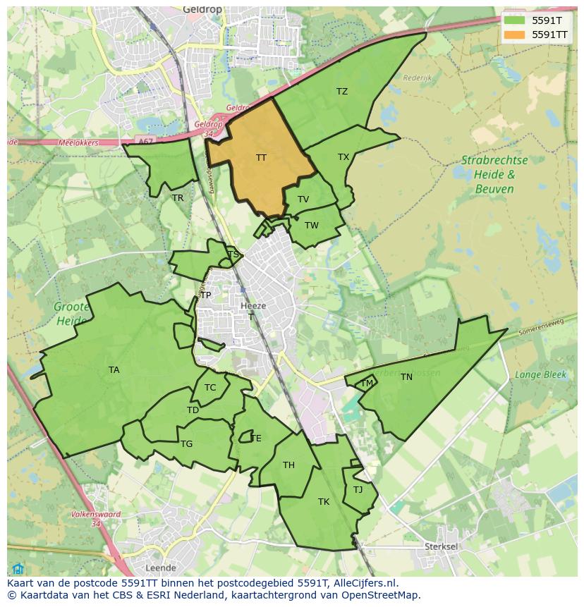 Afbeelding van het postcodegebied 5591 TT op de kaart.