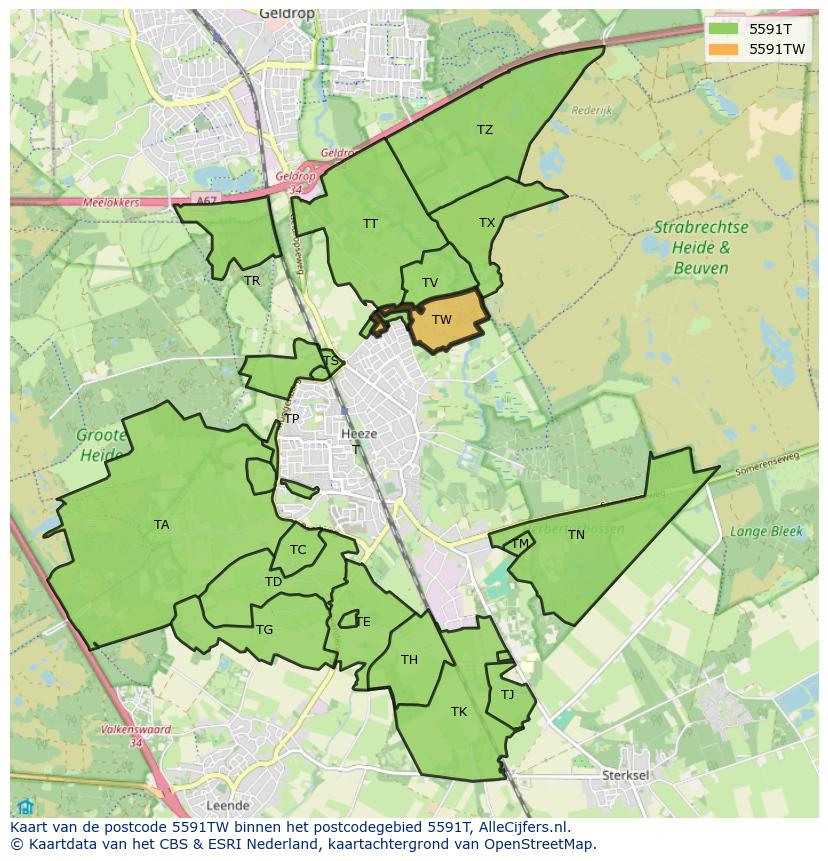 Afbeelding van het postcodegebied 5591 TW op de kaart.