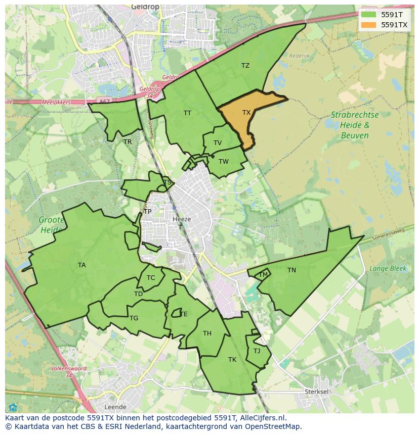 Afbeelding van het postcodegebied 5591 TX op de kaart.