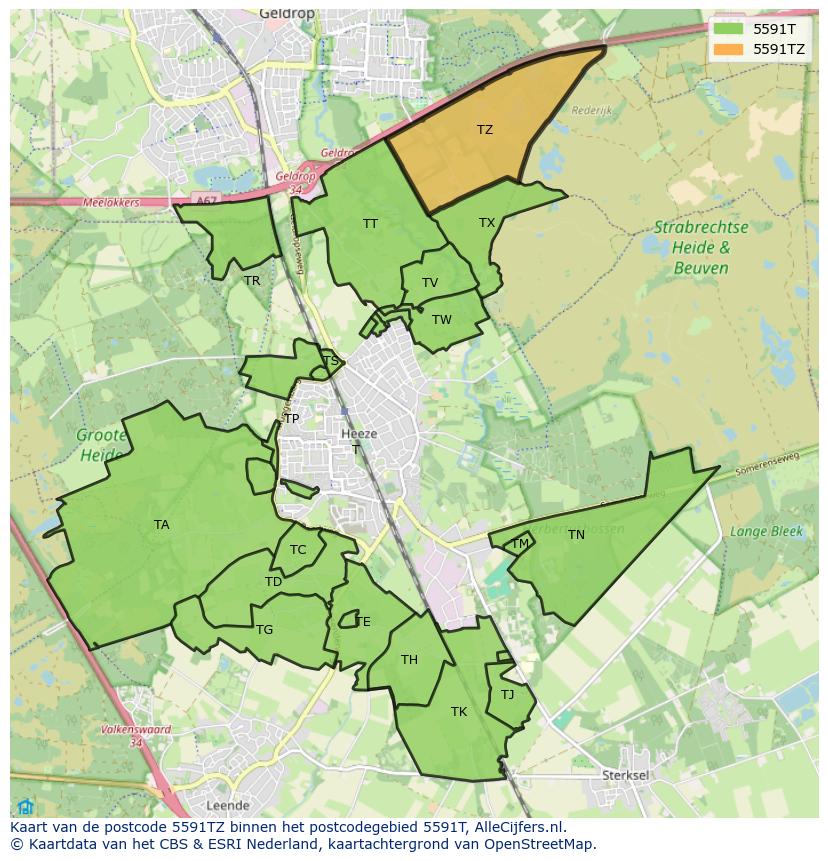 Afbeelding van het postcodegebied 5591 TZ op de kaart.