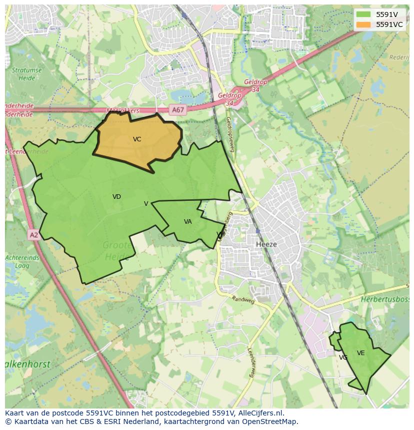 Afbeelding van het postcodegebied 5591 VC op de kaart.
