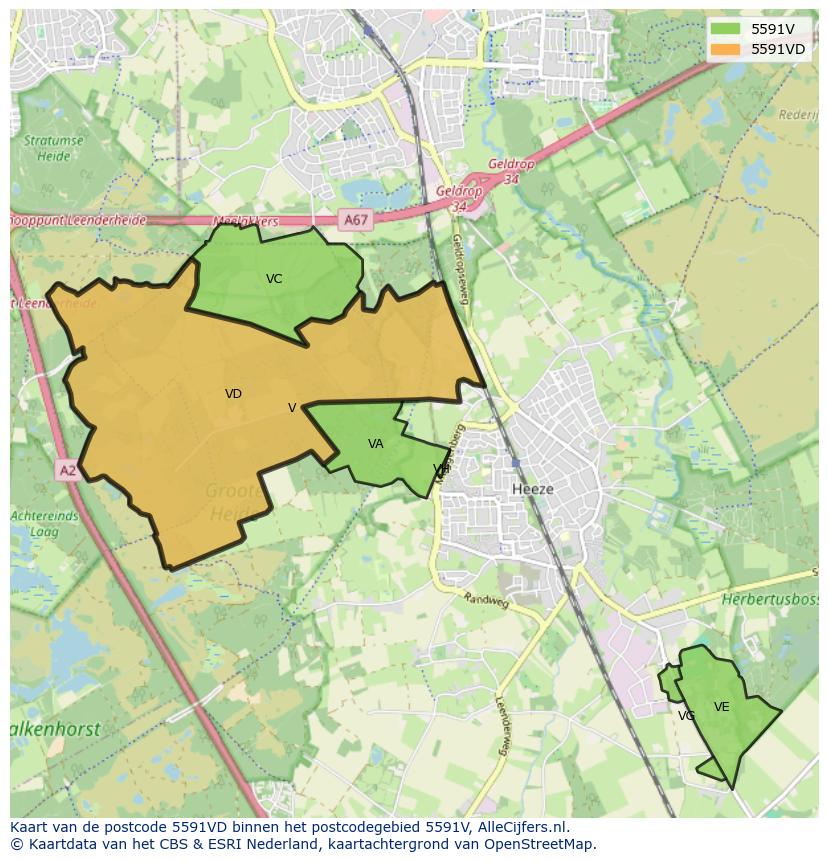 Afbeelding van het postcodegebied 5591 VD op de kaart.