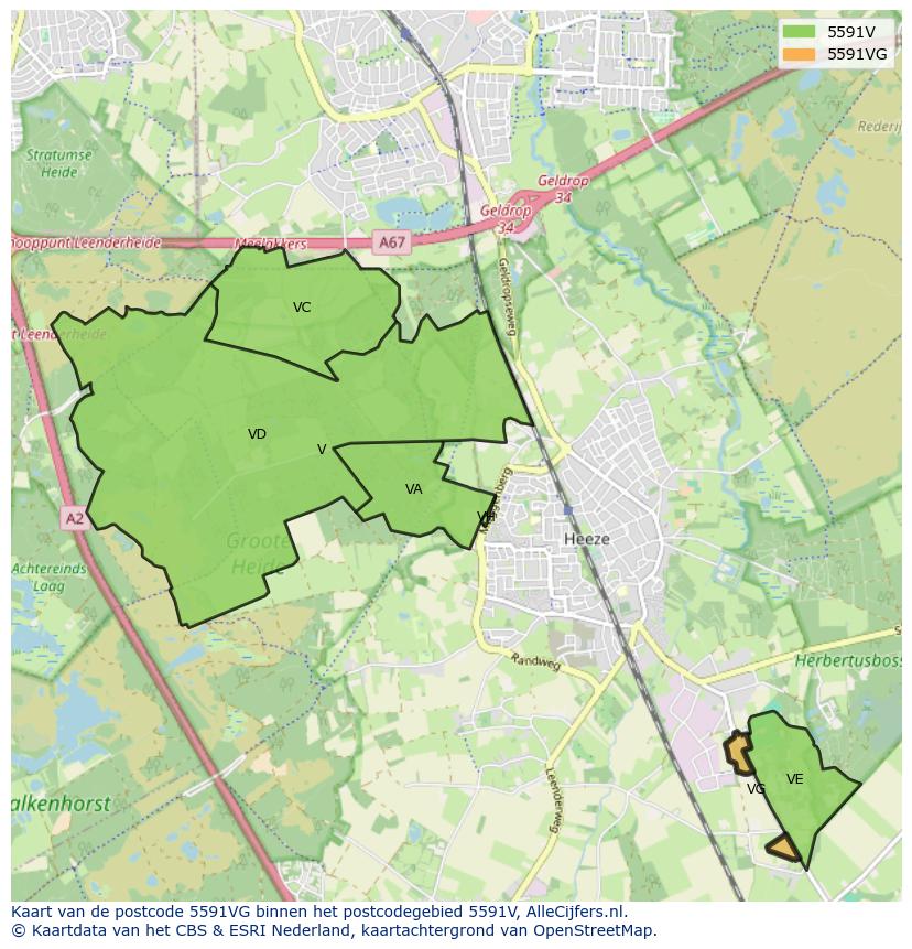 Afbeelding van het postcodegebied 5591 VG op de kaart.
