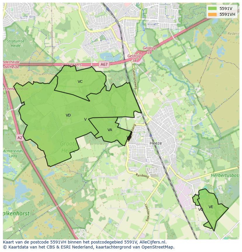 Afbeelding van het postcodegebied 5591 VH op de kaart.