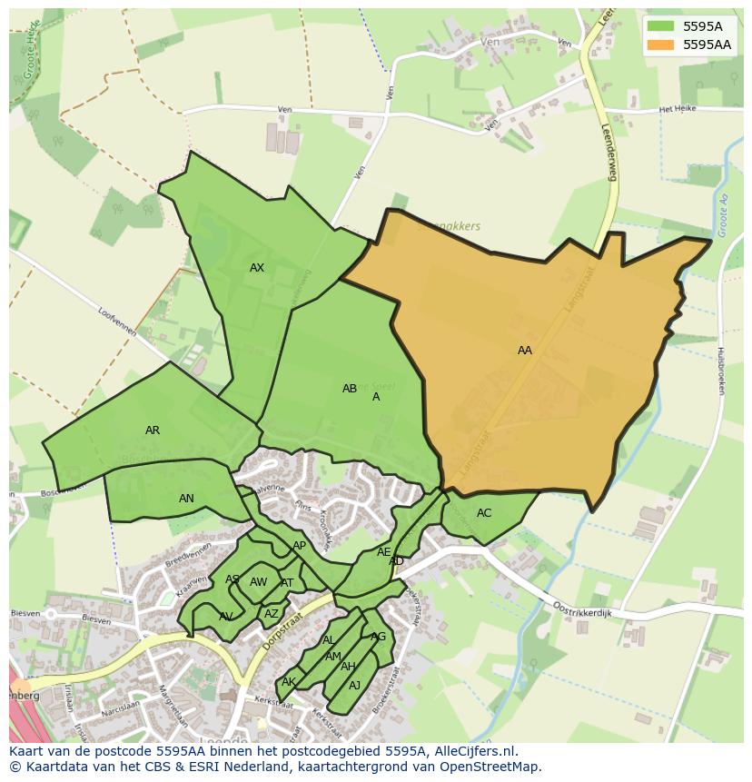 Afbeelding van het postcodegebied 5595 AA op de kaart.
