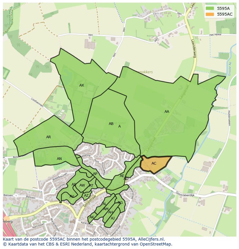 Afbeelding van het postcodegebied 5595 AC op de kaart.