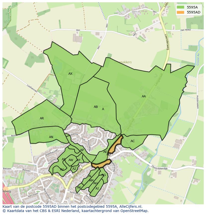 Afbeelding van het postcodegebied 5595 AD op de kaart.