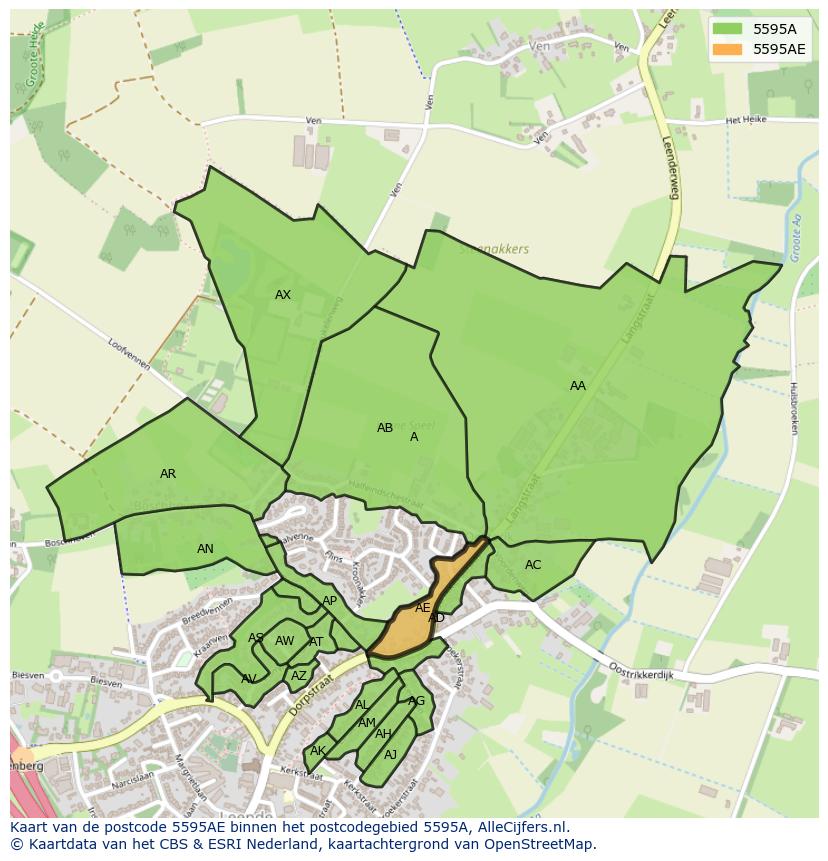 Afbeelding van het postcodegebied 5595 AE op de kaart.