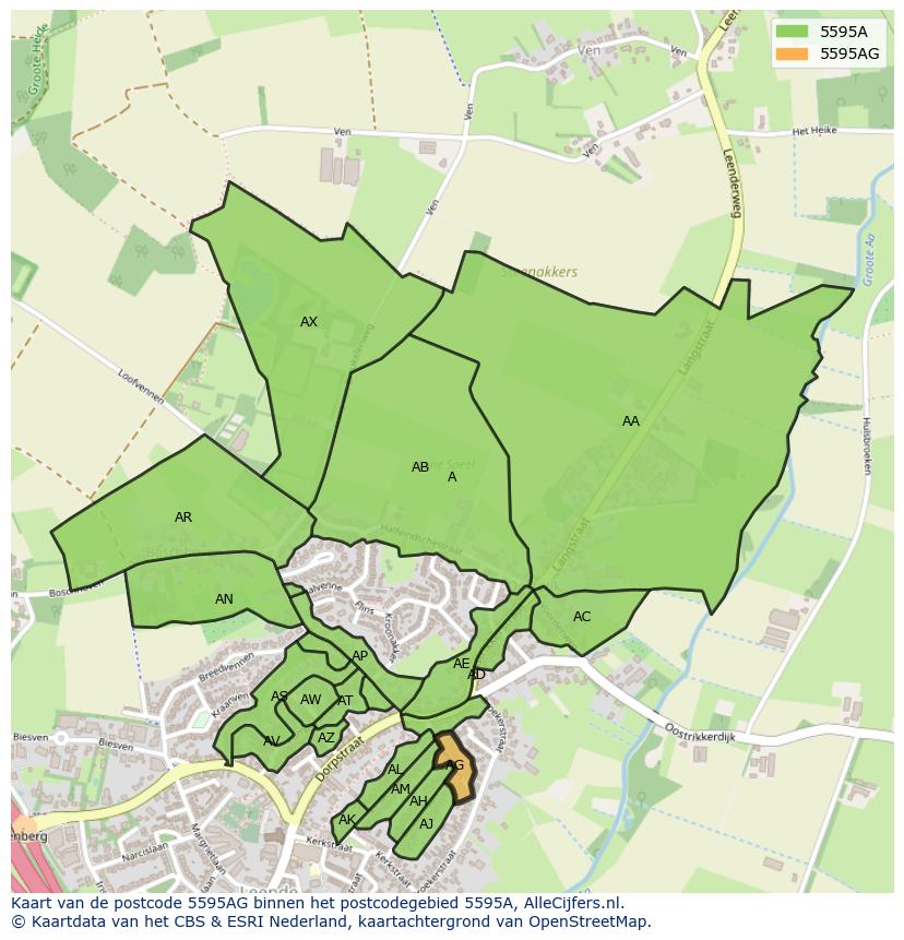 Afbeelding van het postcodegebied 5595 AG op de kaart.