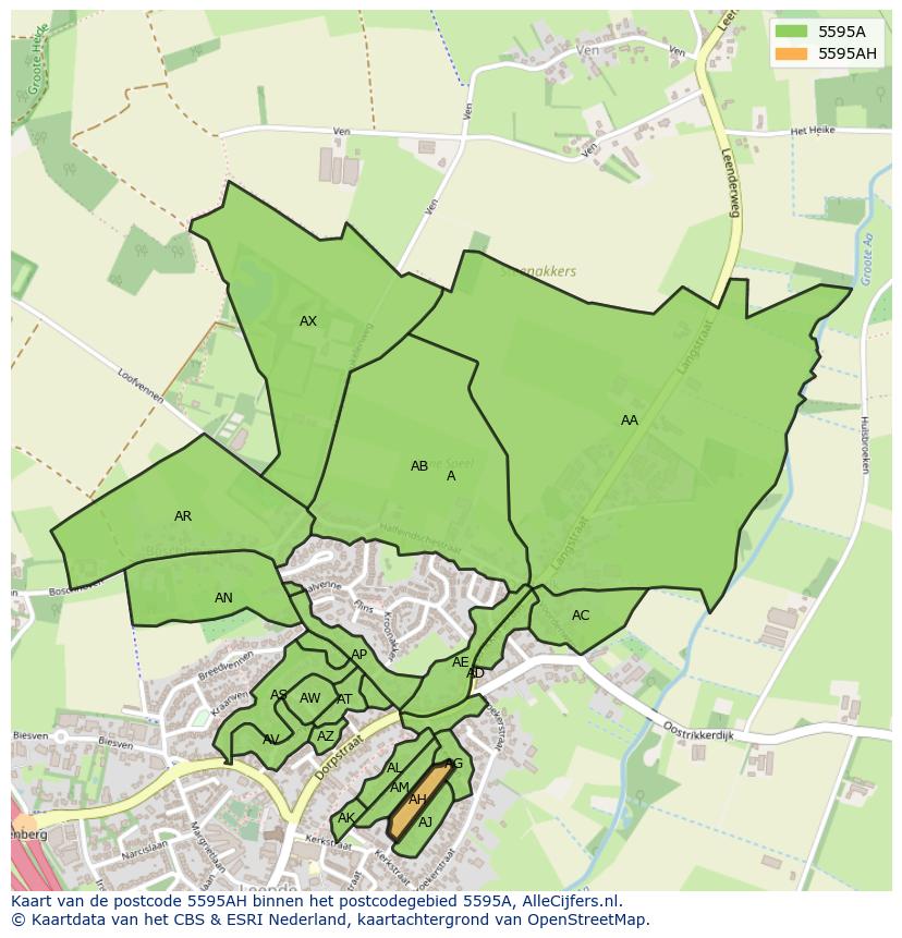 Afbeelding van het postcodegebied 5595 AH op de kaart.