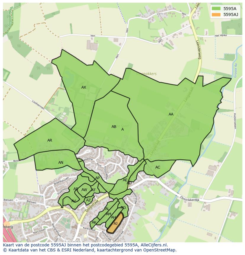 Afbeelding van het postcodegebied 5595 AJ op de kaart.