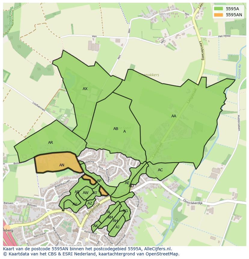 Afbeelding van het postcodegebied 5595 AN op de kaart.