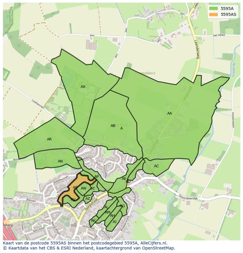 Afbeelding van het postcodegebied 5595 AS op de kaart.
