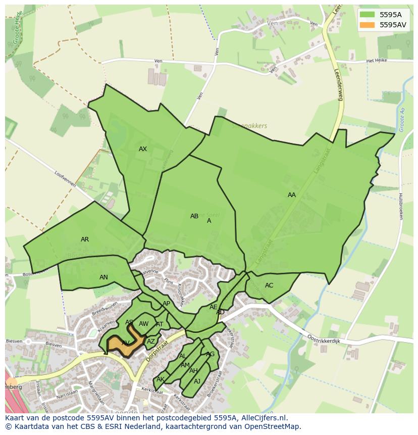 Afbeelding van het postcodegebied 5595 AV op de kaart.