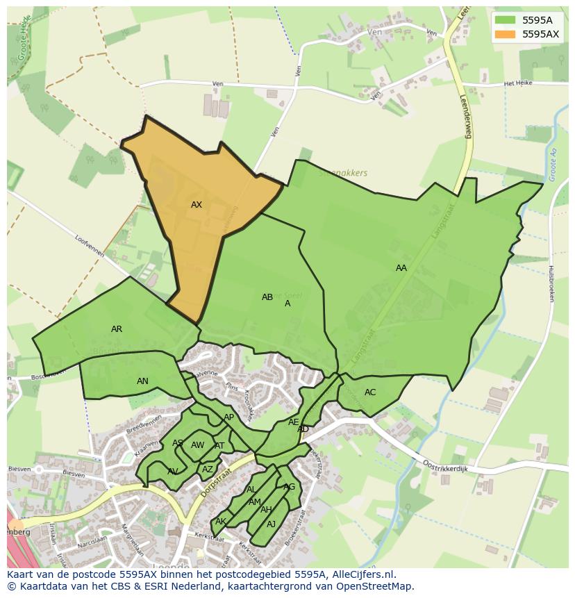 Afbeelding van het postcodegebied 5595 AX op de kaart.