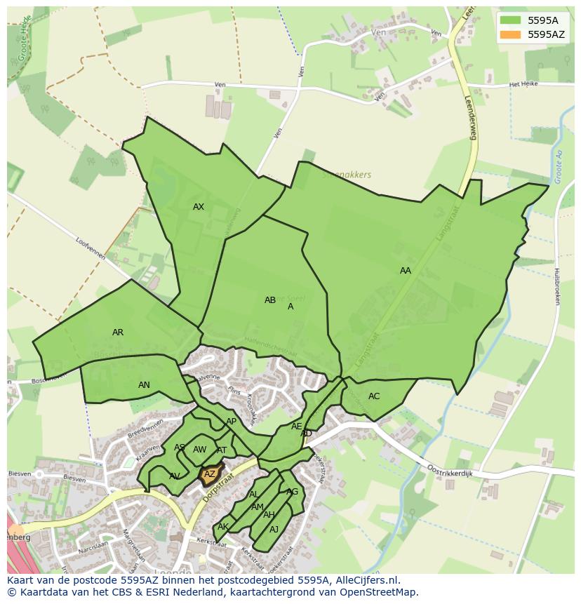 Afbeelding van het postcodegebied 5595 AZ op de kaart.