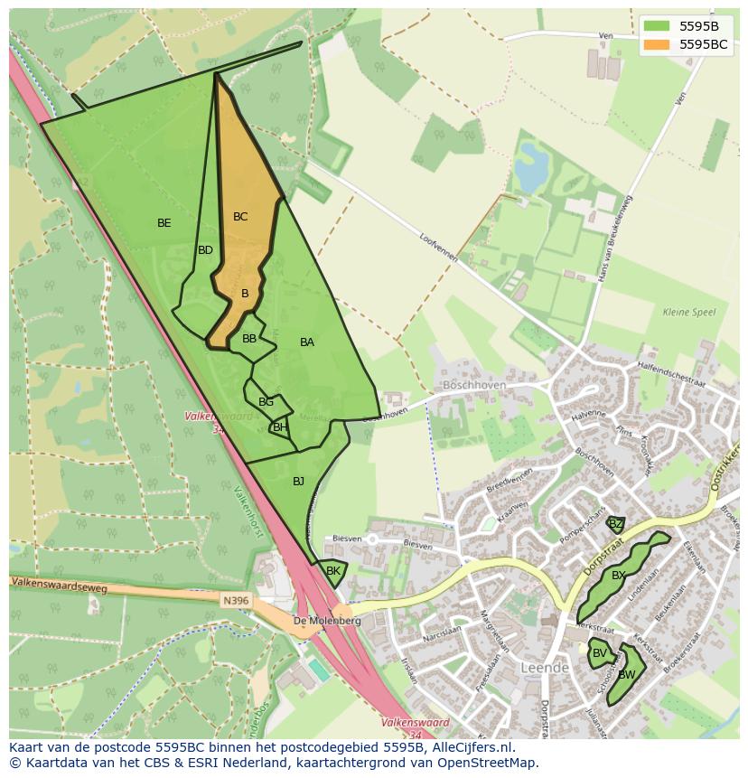 Afbeelding van het postcodegebied 5595 BC op de kaart.