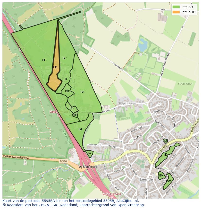 Afbeelding van het postcodegebied 5595 BD op de kaart.