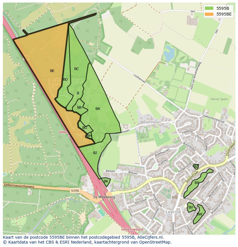 Afbeelding van het postcodegebied 5595 BE op de kaart.