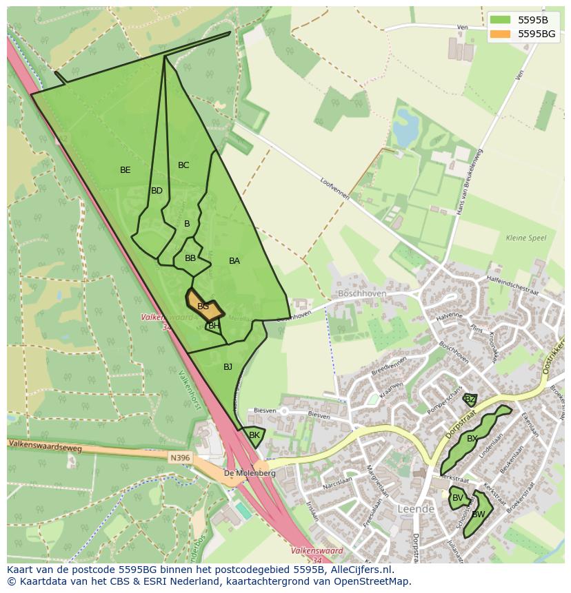 Afbeelding van het postcodegebied 5595 BG op de kaart.