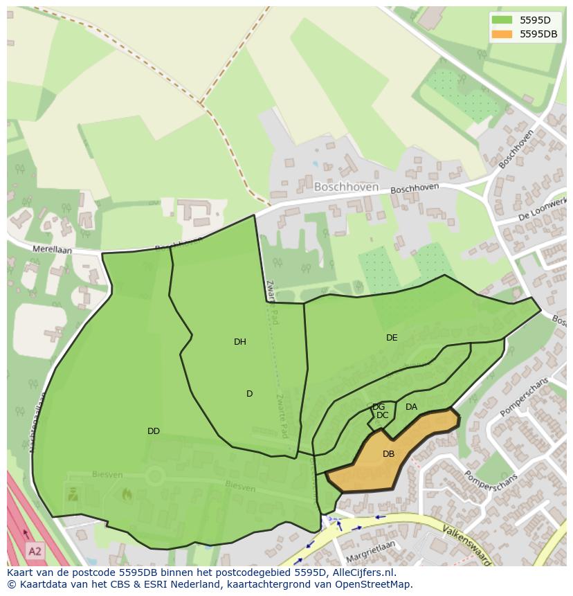 Afbeelding van het postcodegebied 5595 DB op de kaart.