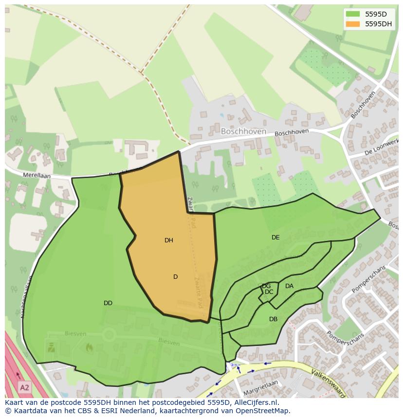 Afbeelding van het postcodegebied 5595 DH op de kaart.