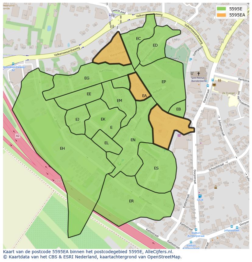 Afbeelding van het postcodegebied 5595 EA op de kaart.