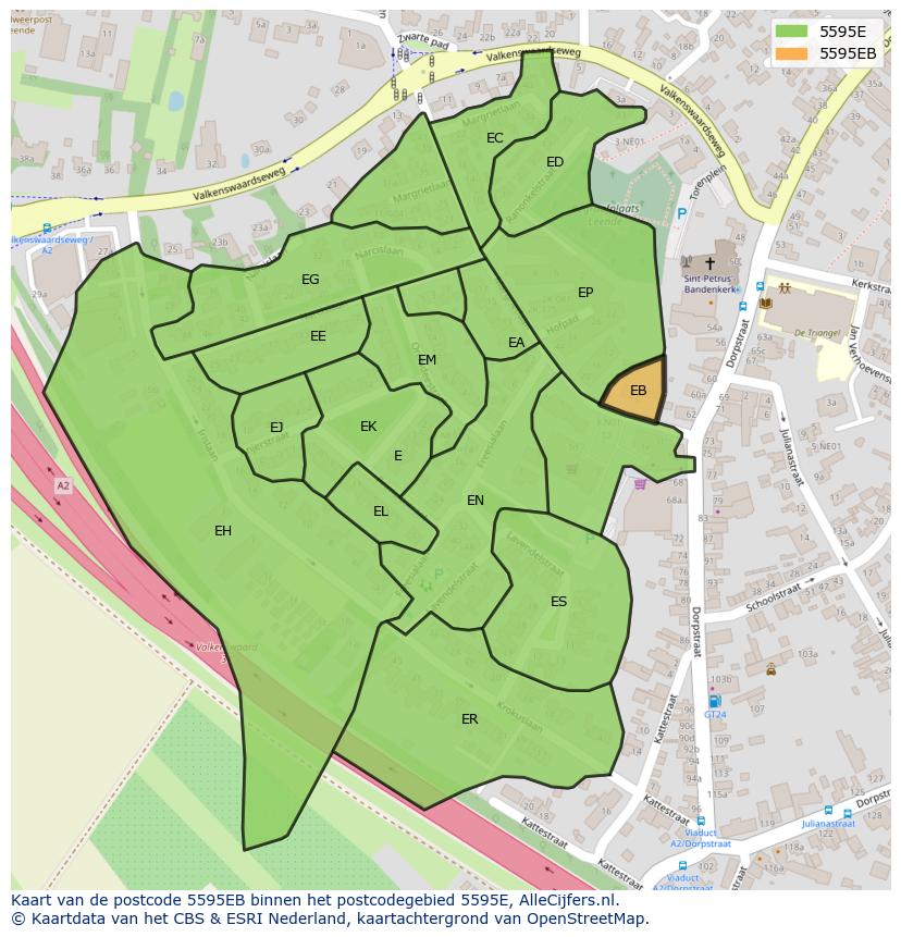 Afbeelding van het postcodegebied 5595 EB op de kaart.