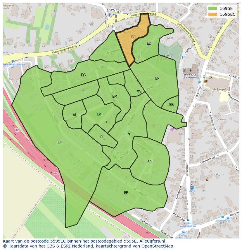 Afbeelding van het postcodegebied 5595 EC op de kaart.