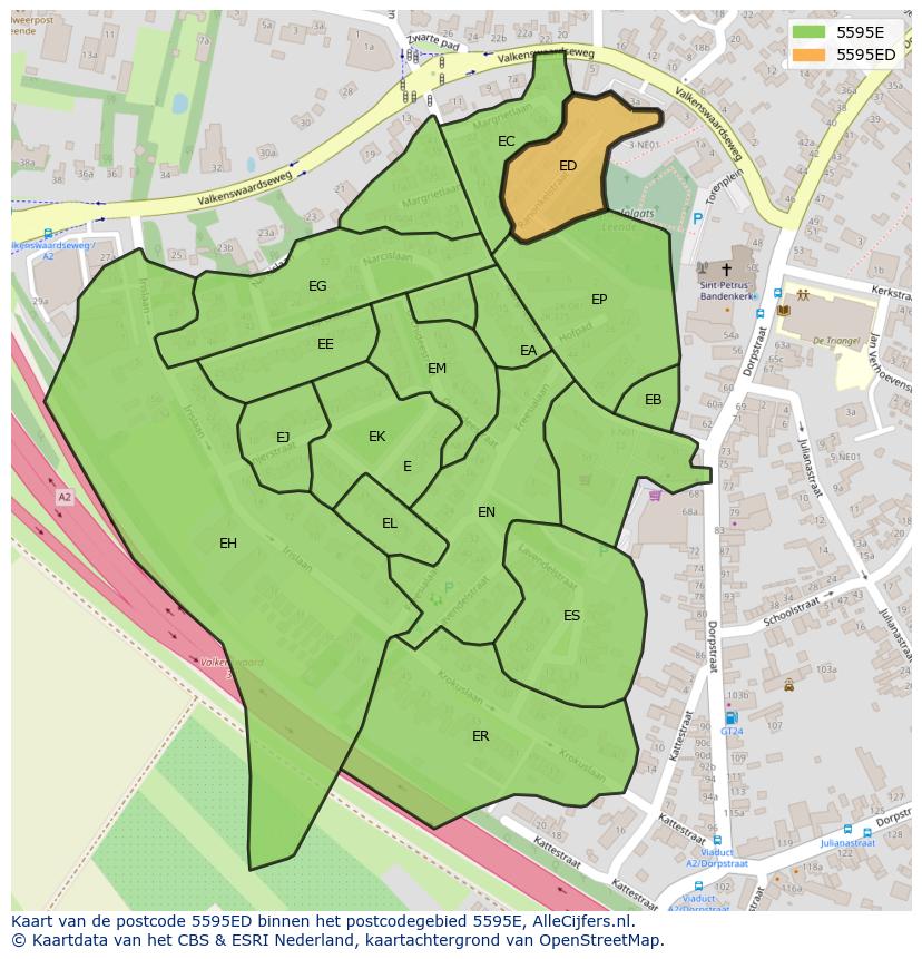 Afbeelding van het postcodegebied 5595 ED op de kaart.