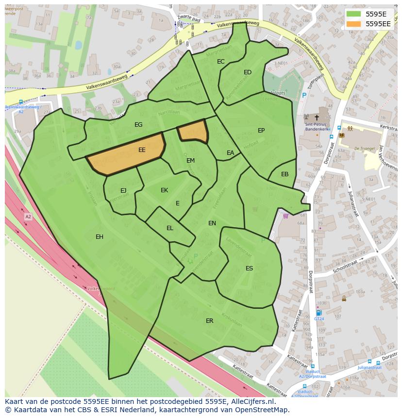 Afbeelding van het postcodegebied 5595 EE op de kaart.