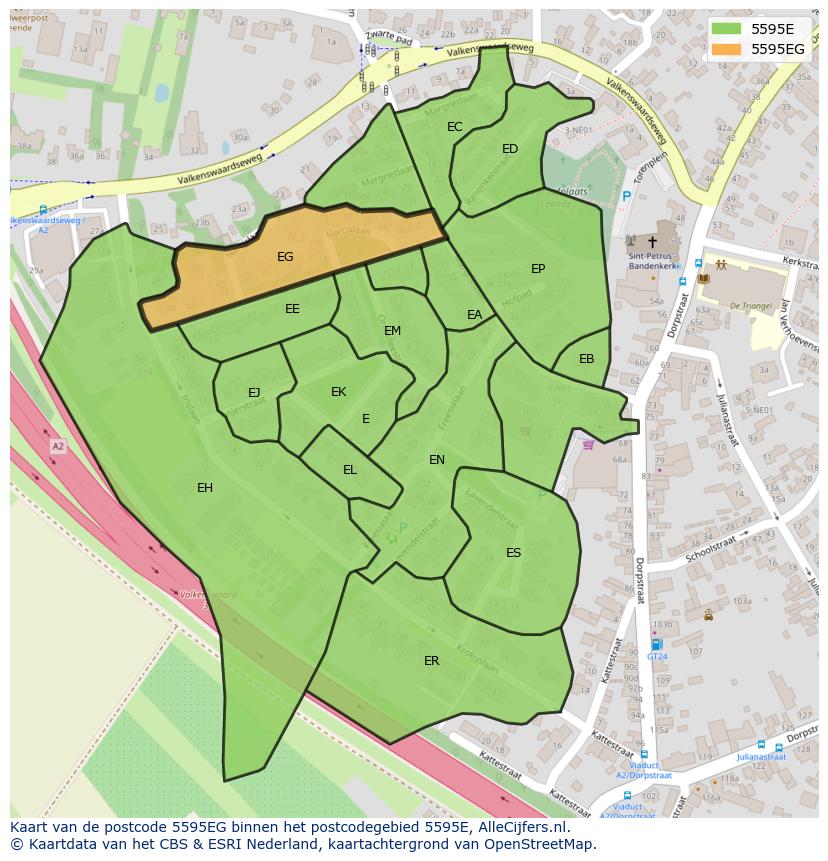 Afbeelding van het postcodegebied 5595 EG op de kaart.