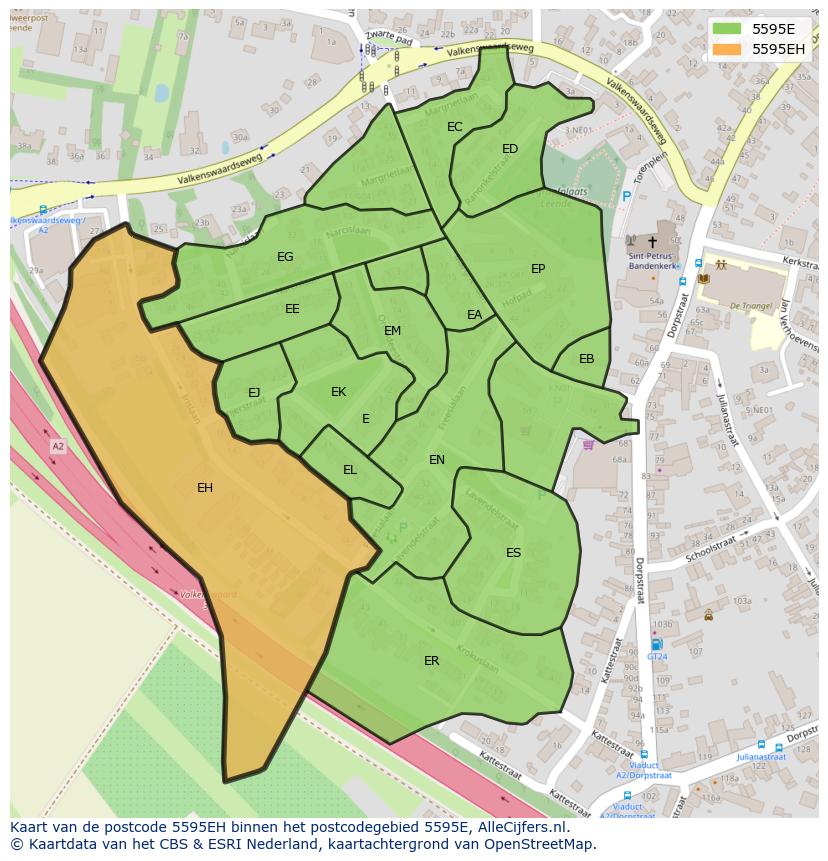 Afbeelding van het postcodegebied 5595 EH op de kaart.