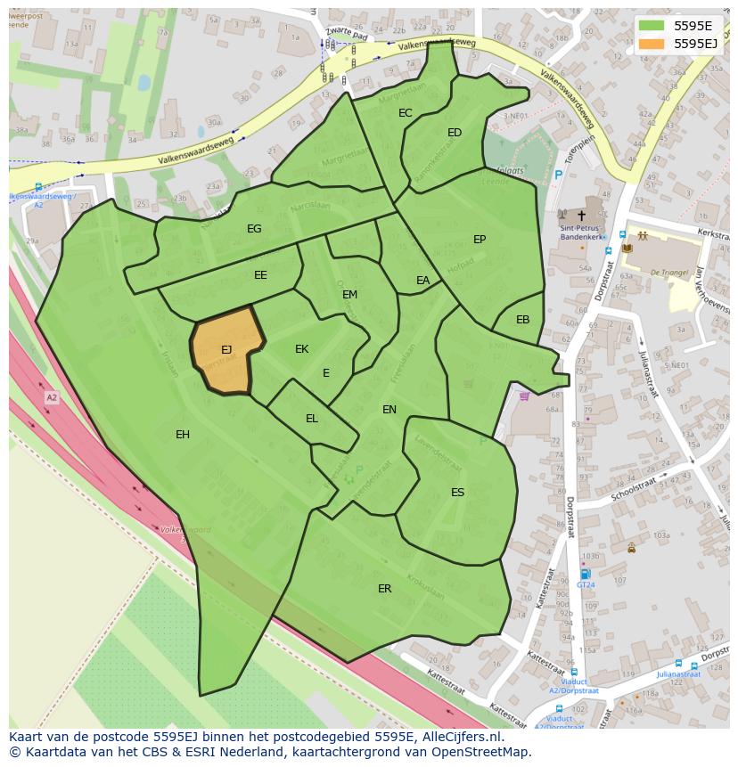 Afbeelding van het postcodegebied 5595 EJ op de kaart.