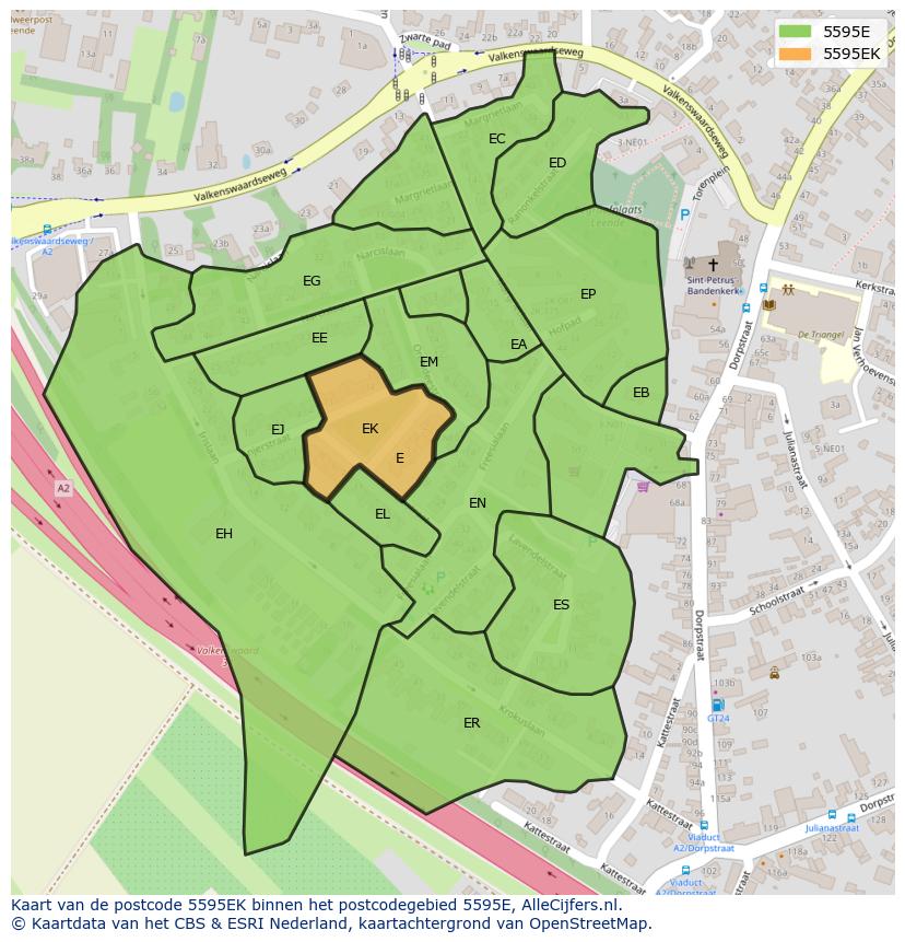Afbeelding van het postcodegebied 5595 EK op de kaart.
